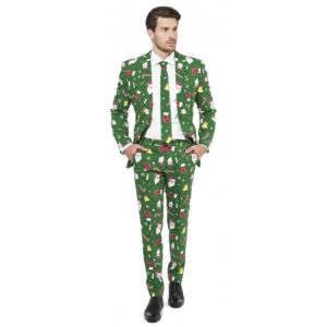 Heren kostuum groen met kerst print