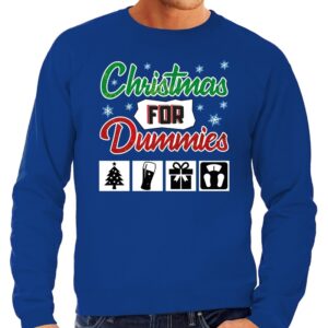 Foute Kersttrui Christmas for dummies blauw voor heren